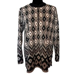 NWT Bob Mackie 1/4 Zip Black and Gray Artistic Fleece Pullover Top Size Medium‎